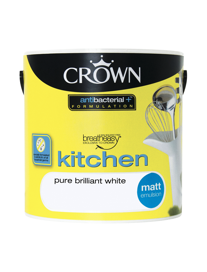 Pure Brilliant White Colour Durable Matt Kitchen Crown Paints